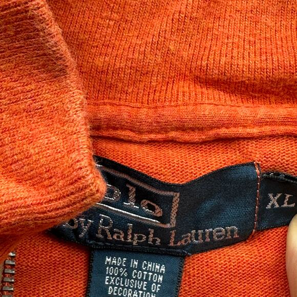 Polo by Ralph Lauren 1/4 Zip Orange Pullover Sweater Men XL Ribbed Pony Logo Red - Picture 2 of 10